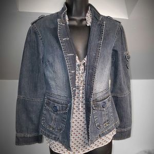 No Boundaries Dark Denim Jean Jacket with Button Flap Pockets